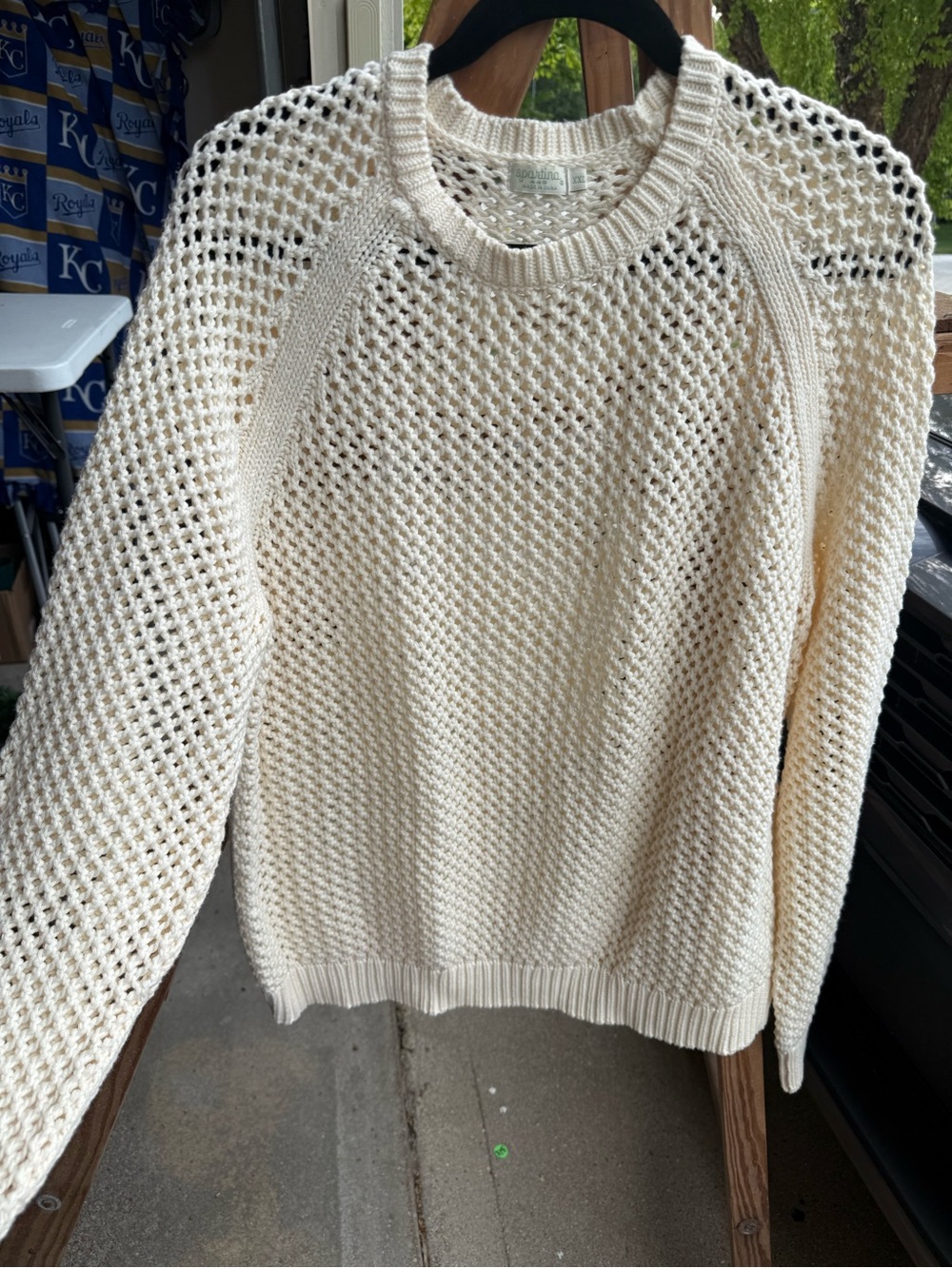 Spartina 449 Open-Knit Crewneck Sweater in Cream